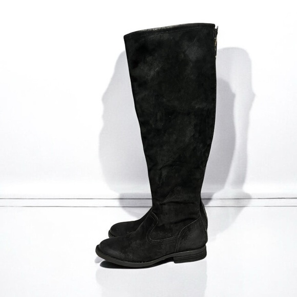 🌻NEW Born "Borman" Black Suede Leather Knee High Bohemian Back Zip Tall Boots 8 - Picture 1 of 10